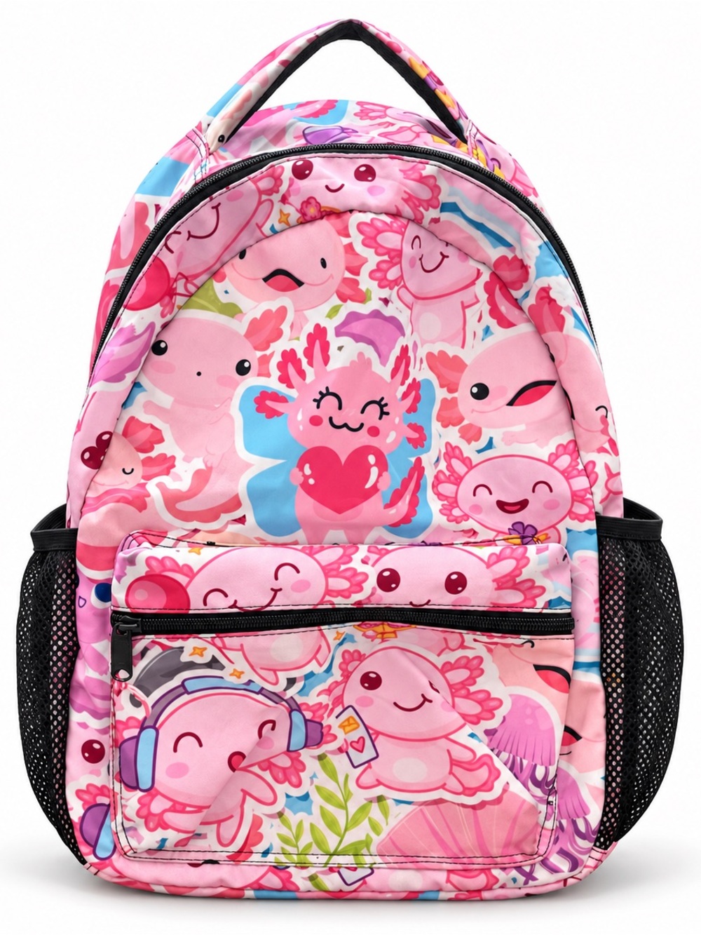 Kawaii Axolotl Youth Girls Pink Large Padded School Backpack Bookbag 16 Inch